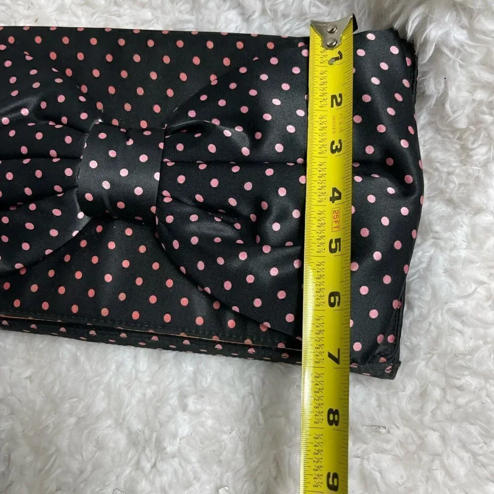 COPY - Betsey Johnson Satin Navy blue and pink polka dots Satin clutch with bow…
